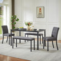 5-piece dining set, including 1 dining table, 2 padded dining chairs, and 2 benches; a space-saving rustic-style dining set suitable for dining rooms and kitchens,Gray and Black.