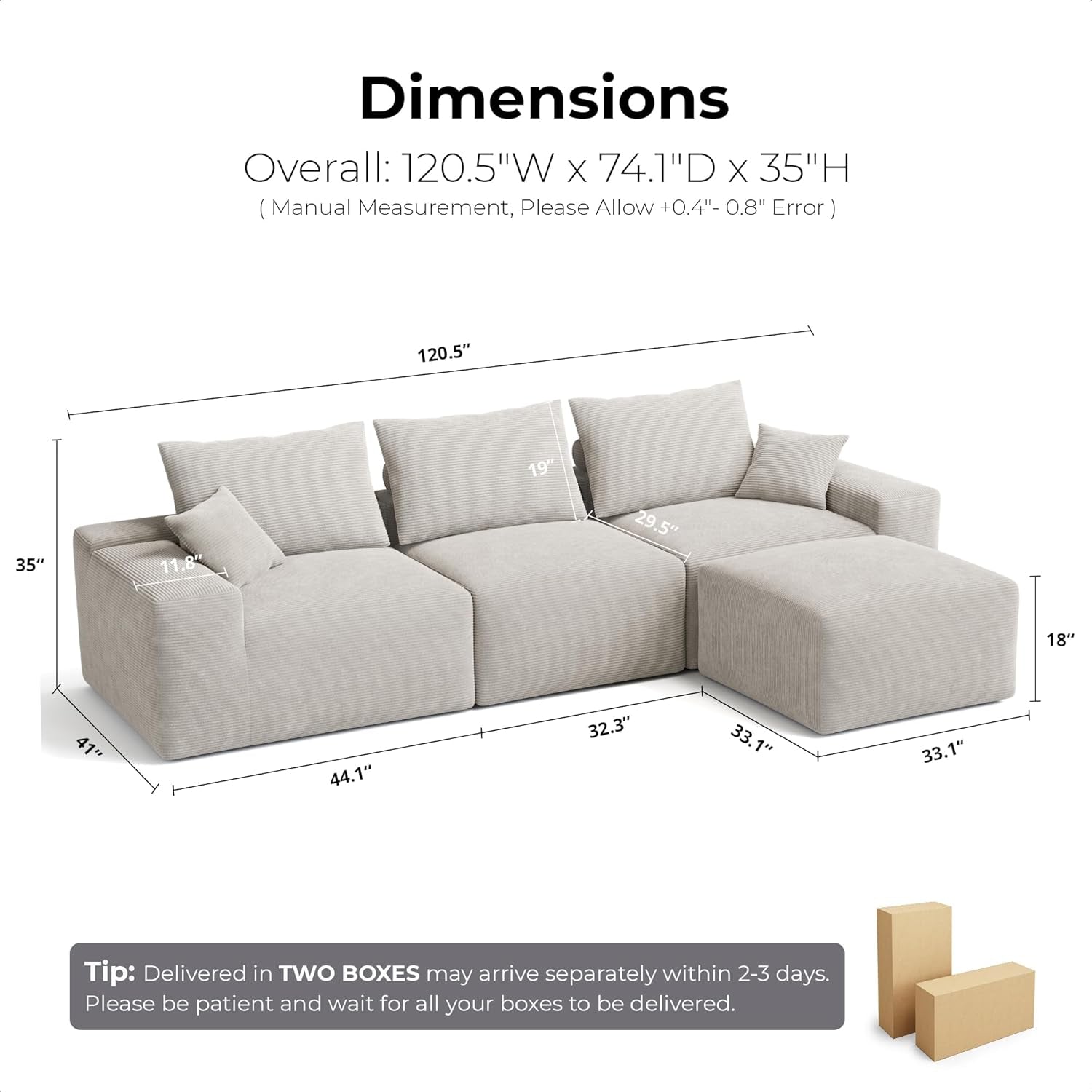120 Inches Greige Ultra Premium Oversized Sectional Sofa-1