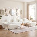 160 Inch White Corduroy Modular Sectional Sofa Set-0