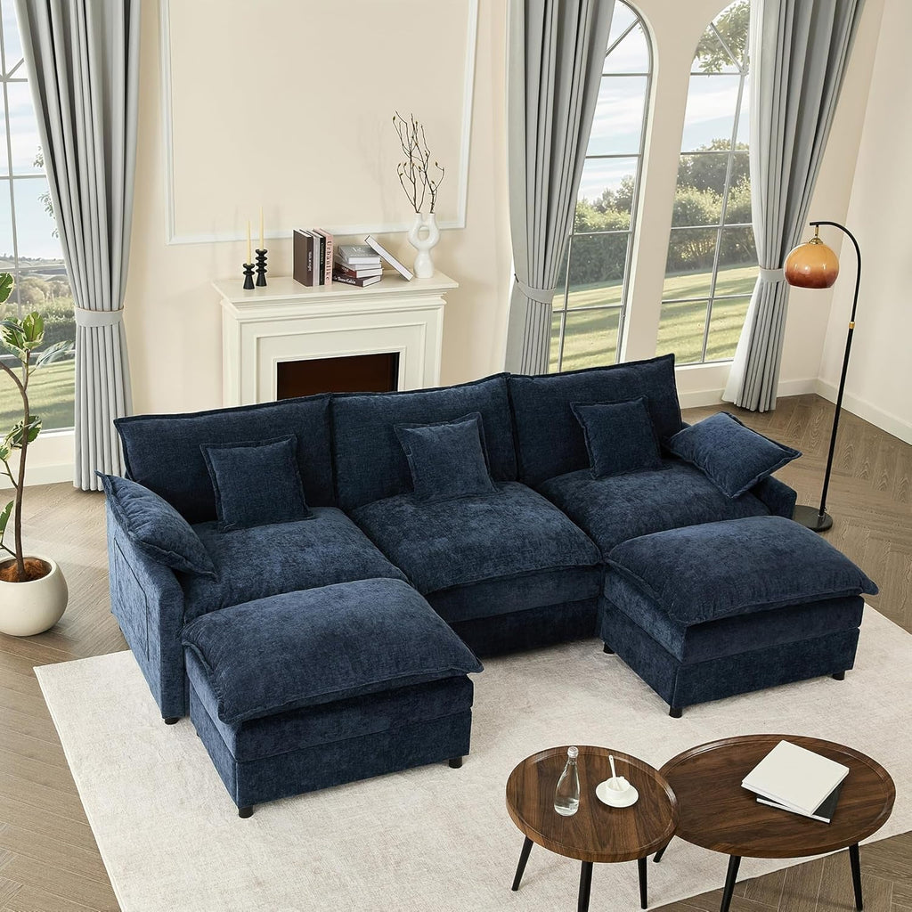 Navy Chenille Luxe 108-Inch-Long U Shaped Sectional-0