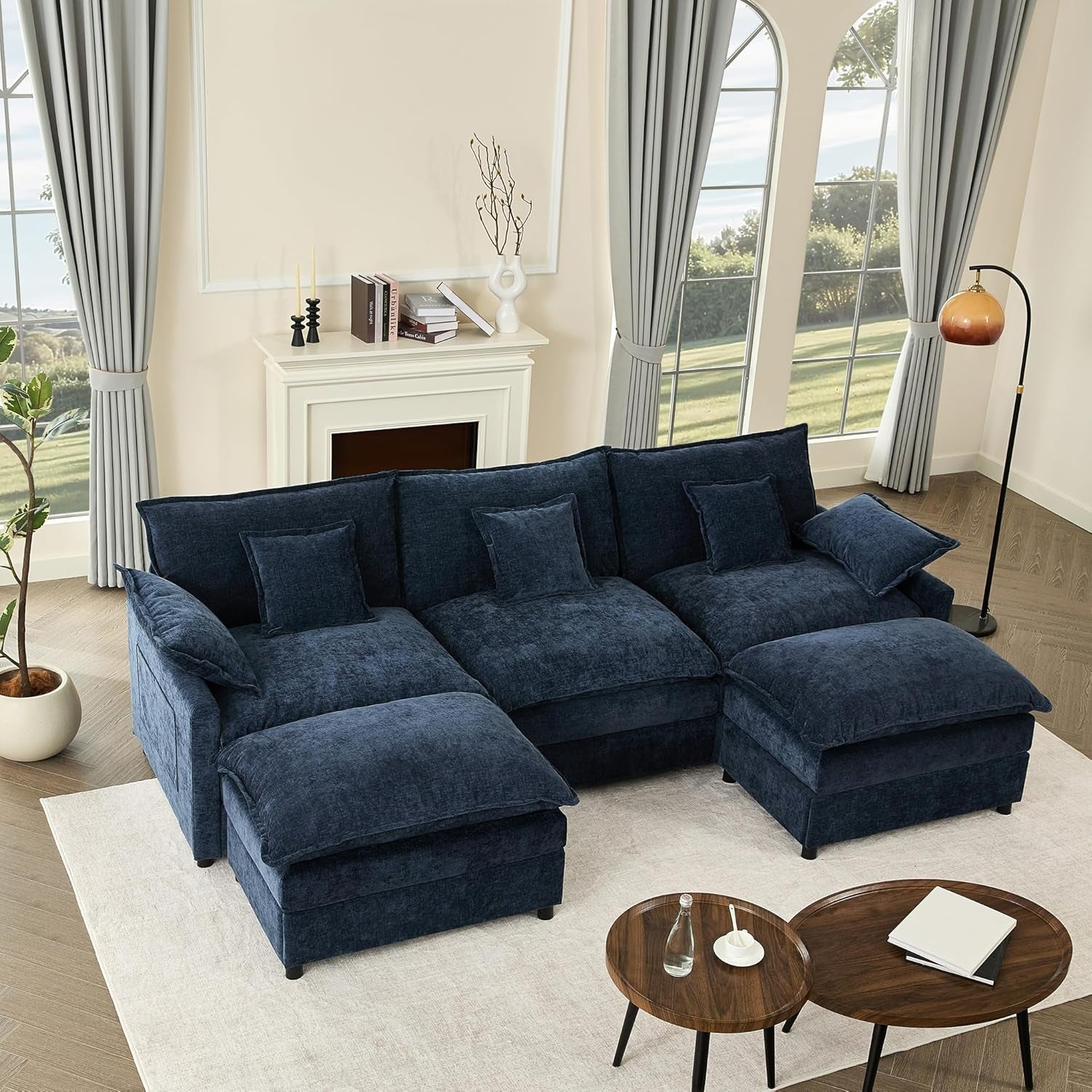 Navy Chenille Luxe 108-Inch-Long U Shaped Sectional-0