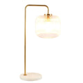 Haven Clear Glass Table Lamp with Gold Brush Metal and Marble Base, Button Control, 23-Inch Height