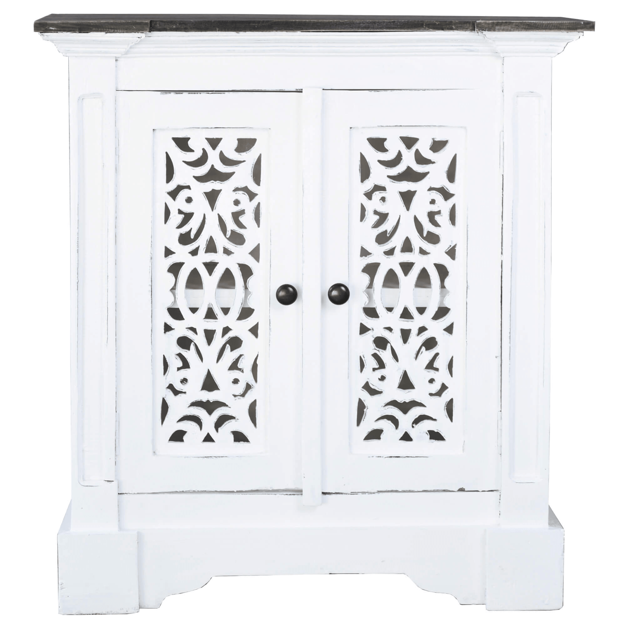 Cottage Solid Wood Accent Cabinet In Distressed White And Driftwood Brown