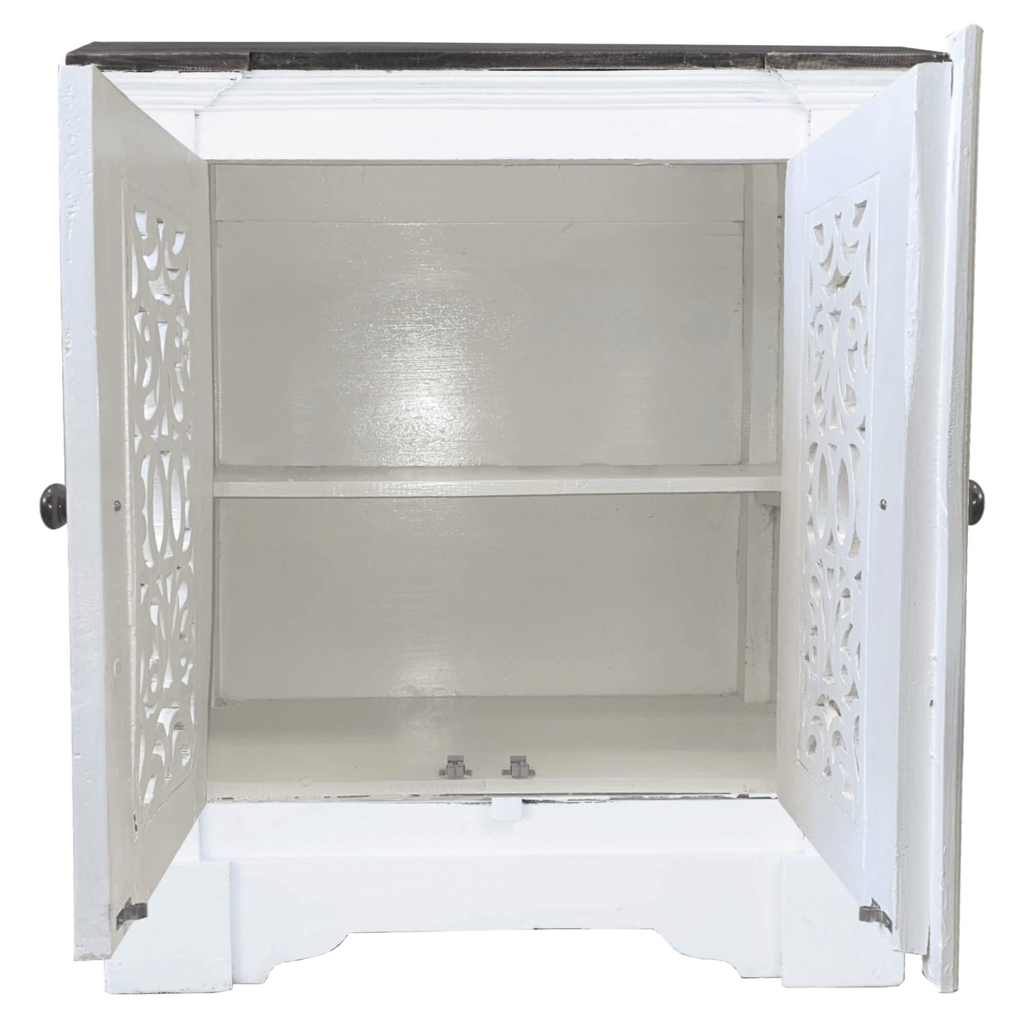 Cottage Solid Wood Accent Cabinet In Distressed White And Driftwood Brown