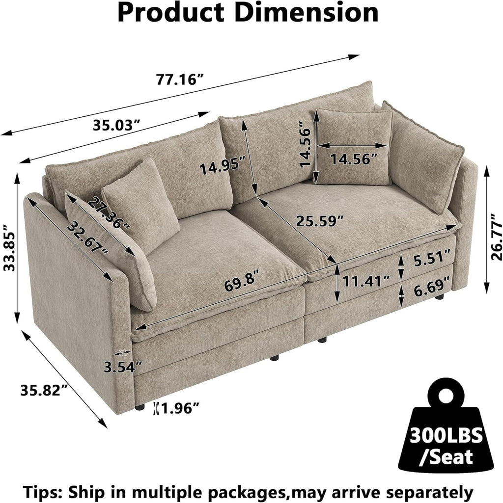 Convertible Modular Sectional Sofa 77 Inch Camel Deep-1