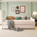 Teddy Fleece Full Size Upholstered Daybed with Light and Trundle, Beige
