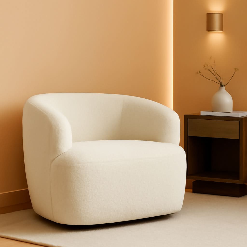 Beige Sherpa Boucle Swivel Barrel Chair Deluxe Premium-0
