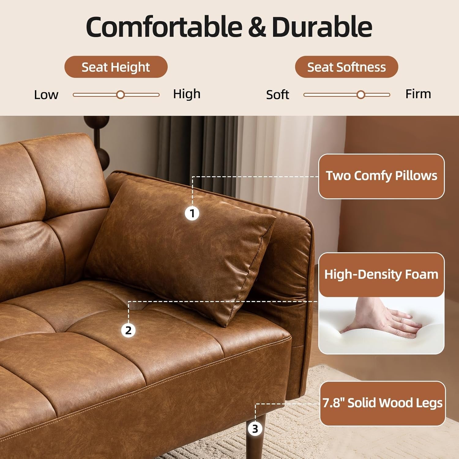 Eighty FiveInch Ultra Convertible Armrests Futon Sofa Bed-4