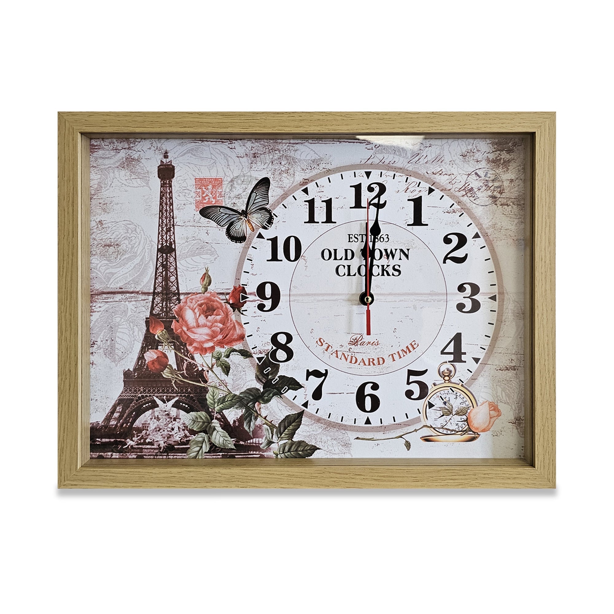 Eiffel Tower wall Clocks Parisian Wood Art in framed Rectangle Wall Clock   ~5346-3
