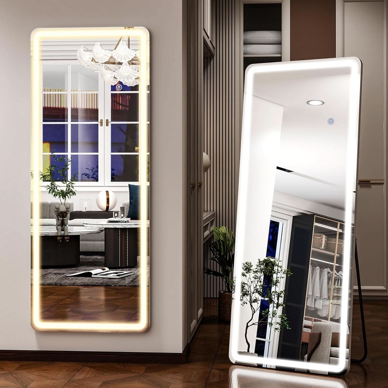 26x68 Inch Full Length Mirror With Lights LED Dimmable 3 Color Floor Standing Or Wall Hanging-1