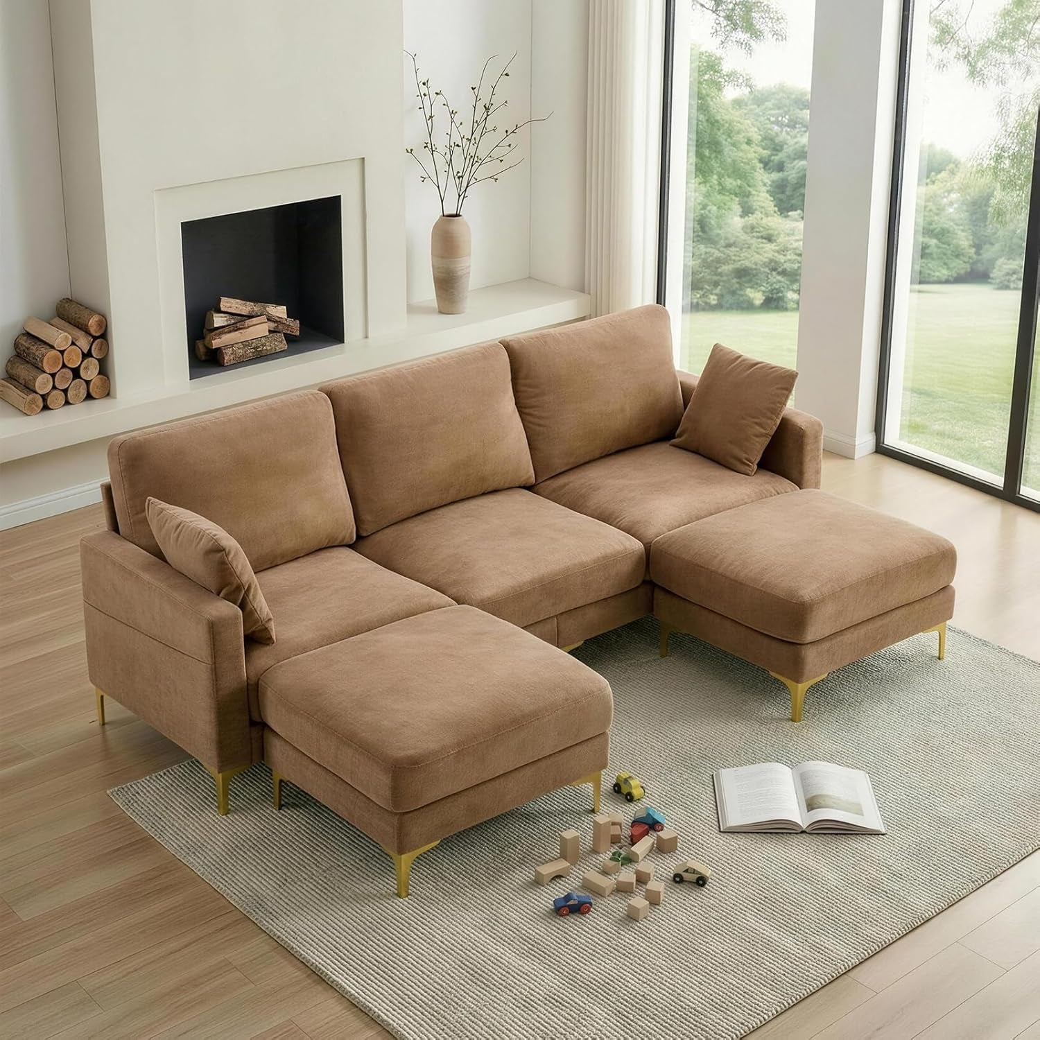 Khaki One Hundred Inch U Shaped Chenille Luxurious Couch-0