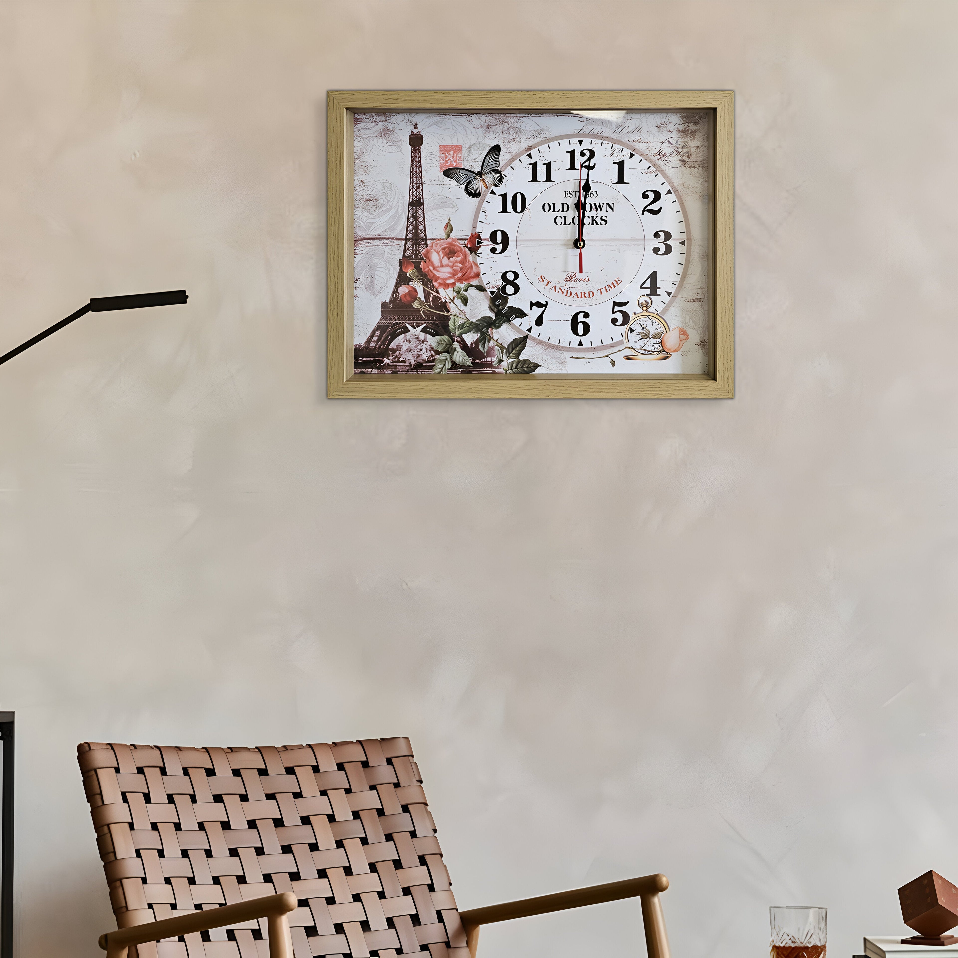 Eiffel Tower wall Clocks Parisian Wood Art in framed Rectangle Wall Clock   ~5346-4