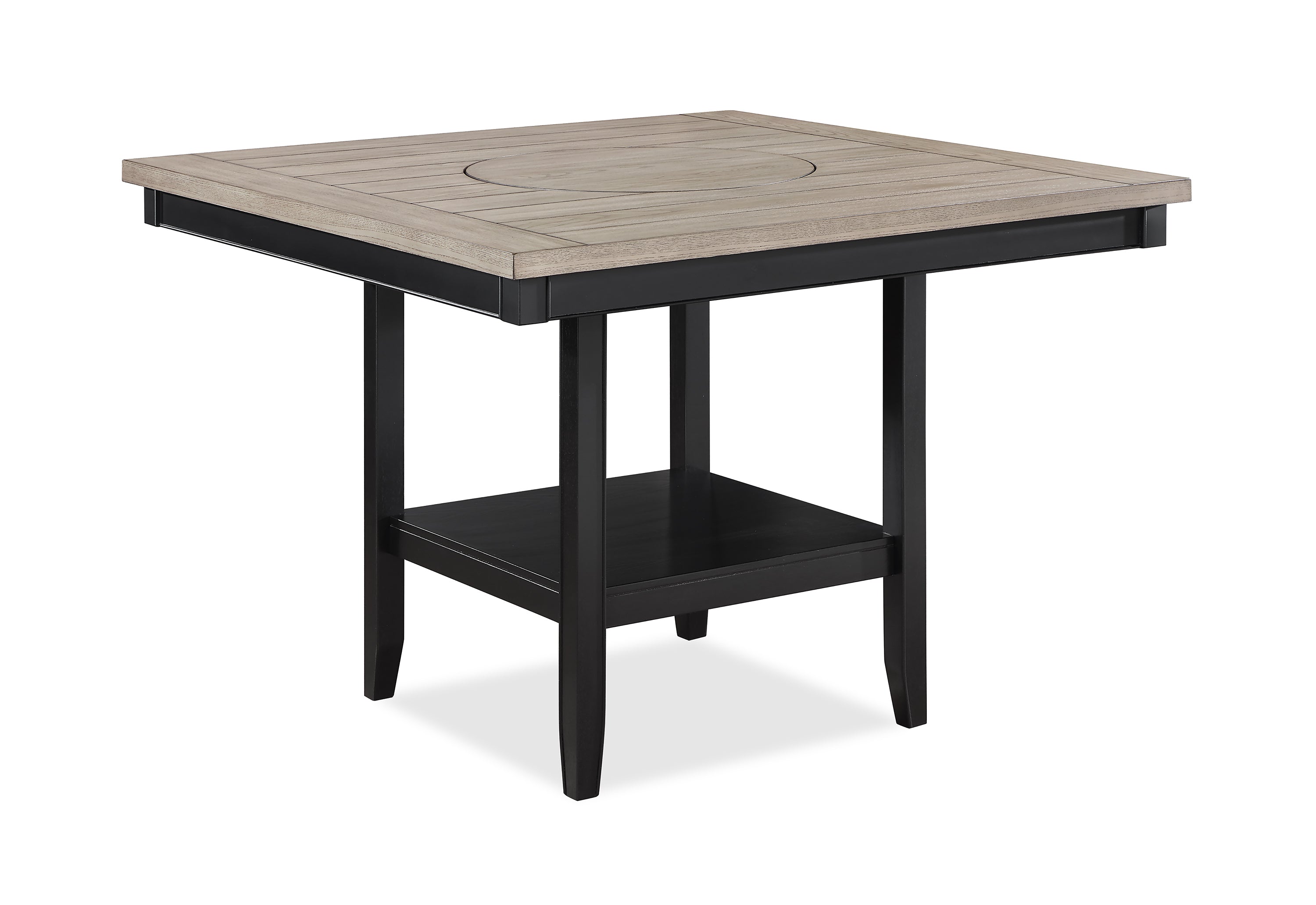 1pc Contemporary Transitional Counter Height Dining Table with 20-Inch Lazy Susan Light Gray Tow-Tone Finish Wooden Wood Veneers Solid Wood Dining Room Furniture