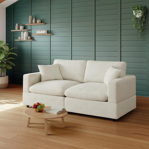 68-Inch White Modular Sectional Sofa Cushioned Comfort-0