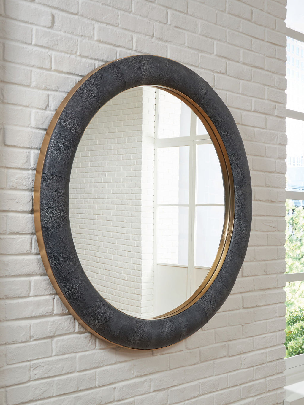 Corinsworth - Accent Mirror - Charcoal / Brass Finish-1