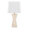Square Contemporary 27' Ceramic Table Lamp in Cream Ceramic, Gold Metal, and White Linen