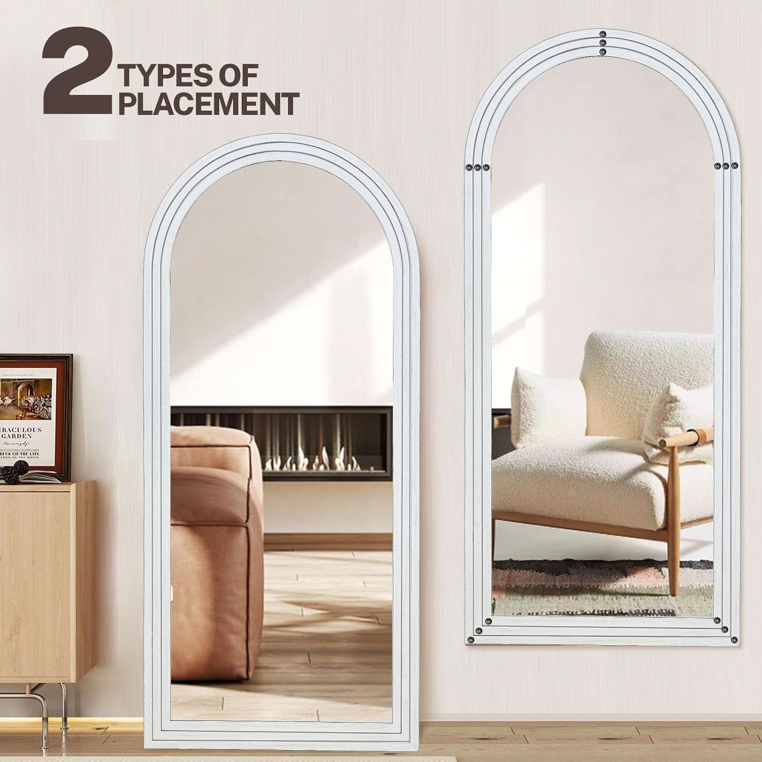 71x30 Full Length Arched Mirror Handcrafted Rustic White