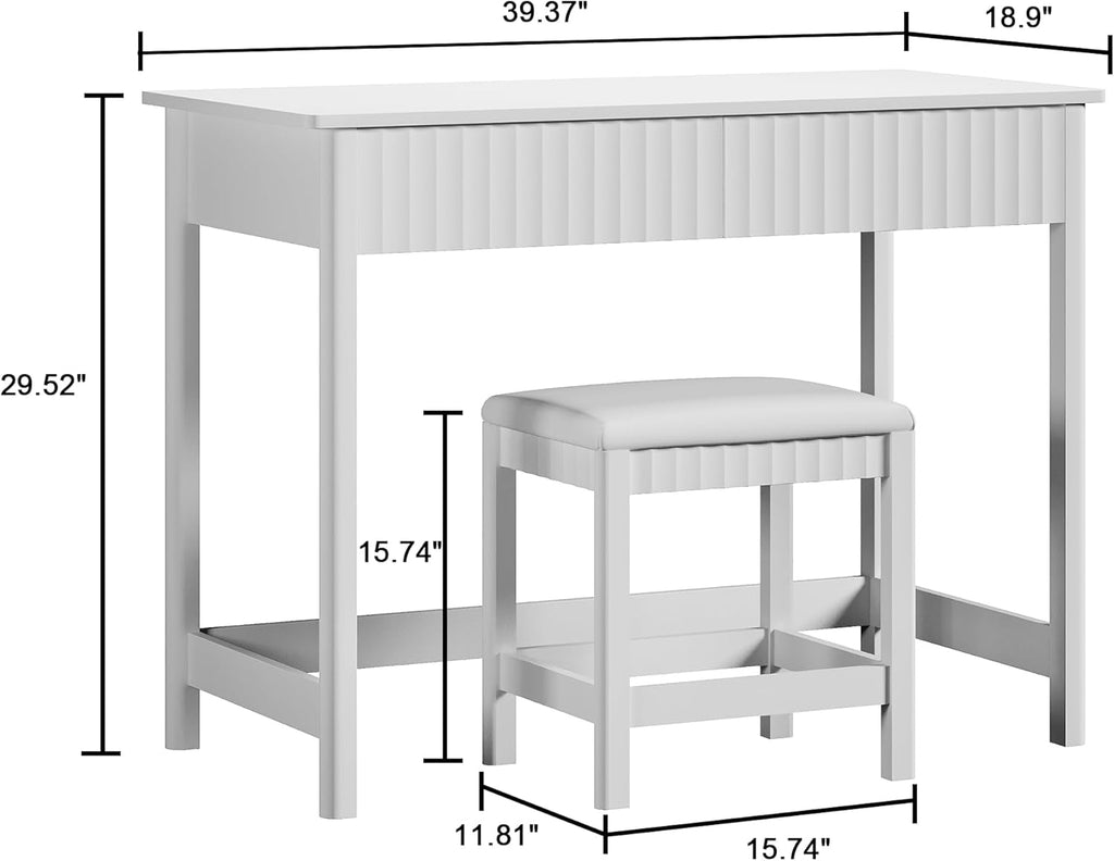 Forty Inch White Makeup Vanity Desk With Drawers And Stool-1