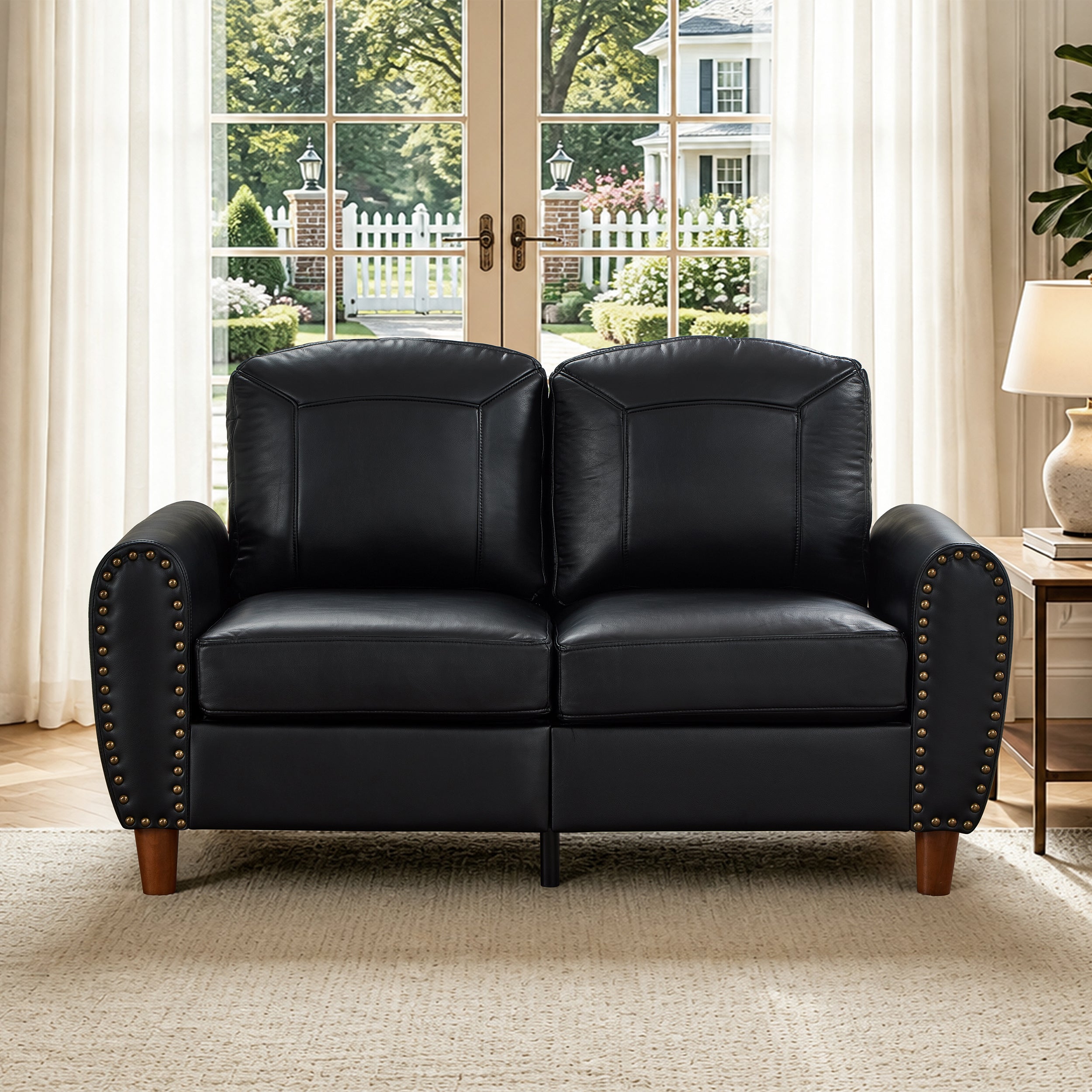 Black Faux Leather Loveseat