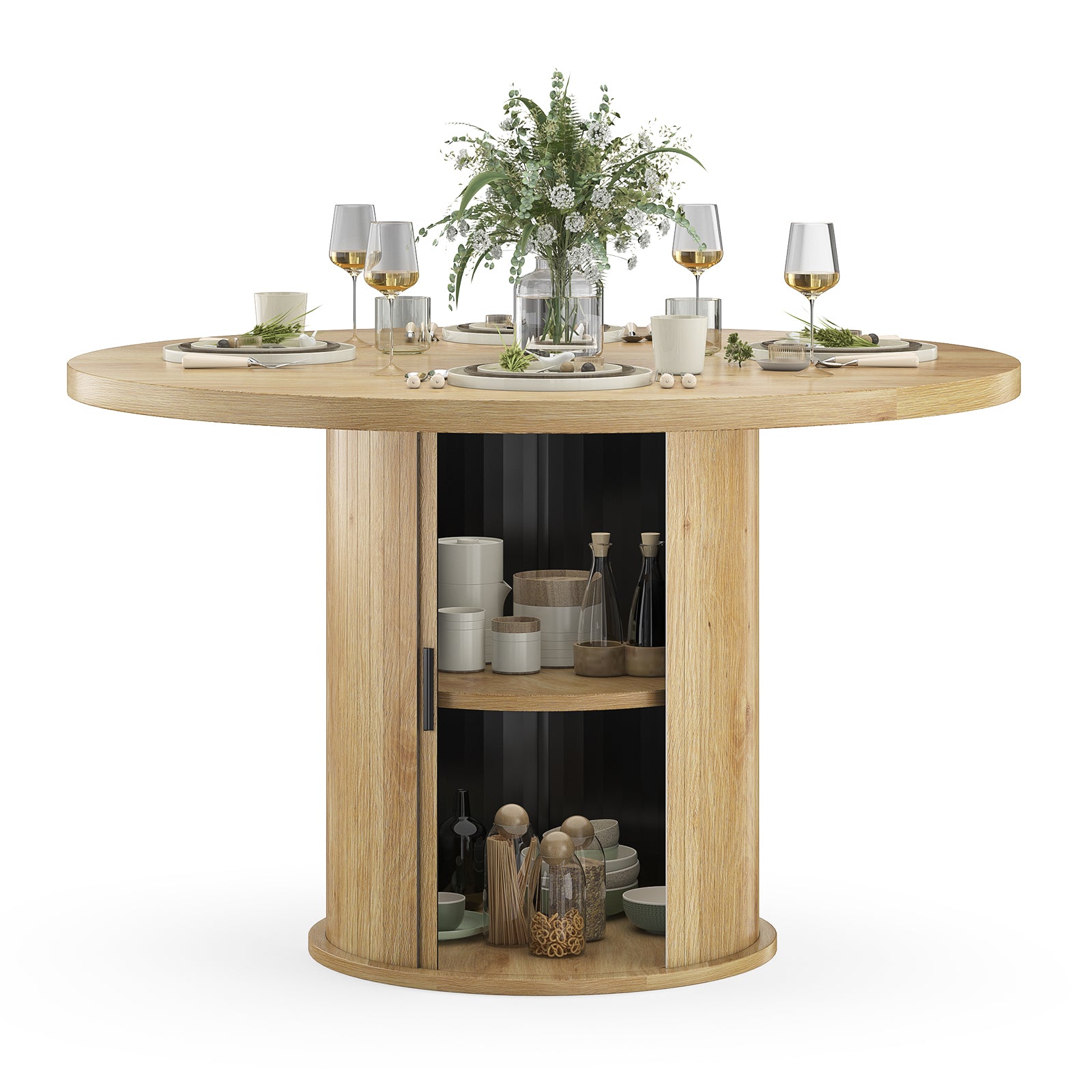 43' Round Dining Table for 4 People, Small Wood Kitchen Table with Sturdy Metal Base, Modern Round Dinner Table for Dining Room, Easy Assembly