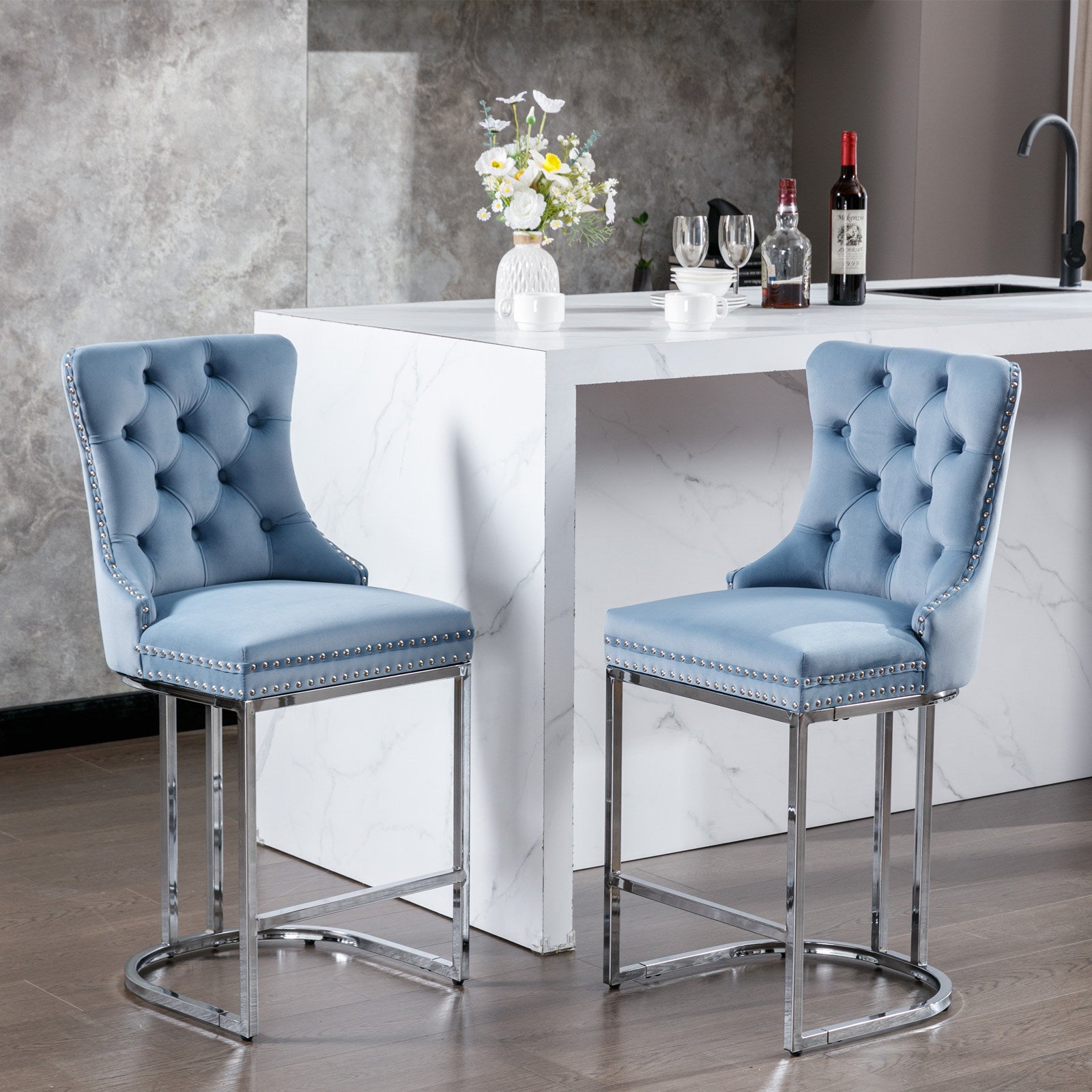 Light Blue Counter Height Bar Stools Set of 2