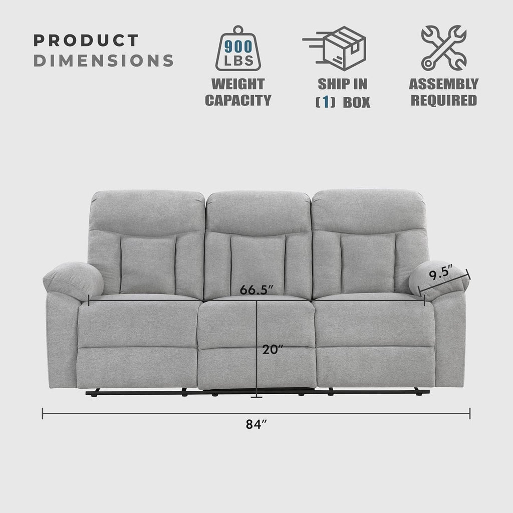Gray Chenille Double Recliner Sofa Durable Upholstery-1