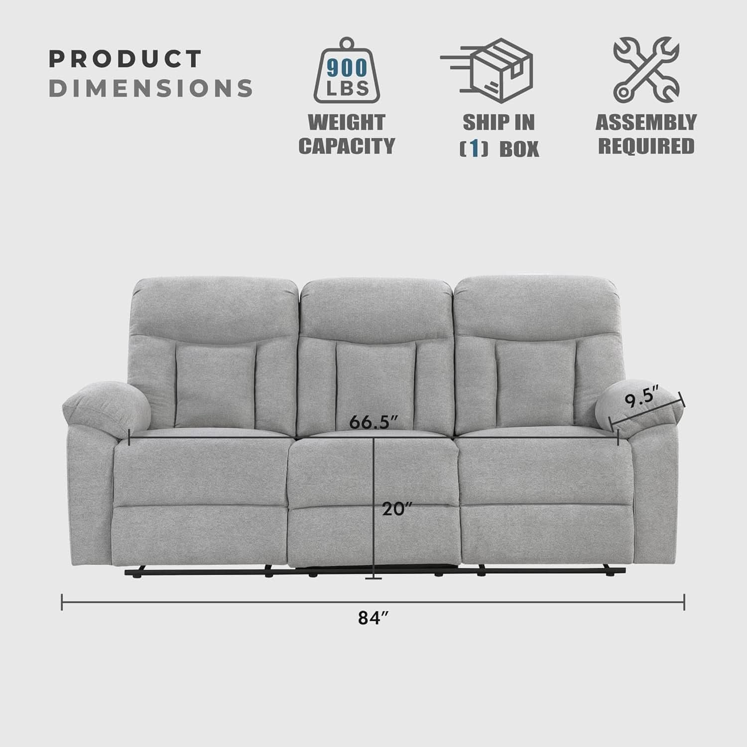 Gray Chenille Double Recliner Sofa Durable Upholstery-1