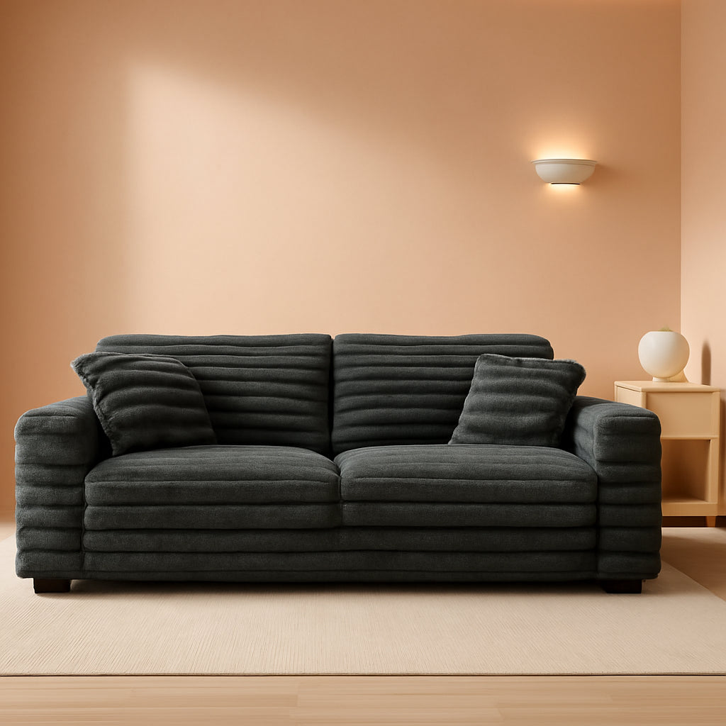 Dark Gray Corduroy Upholstered Loveseat Sofa DeepSeat