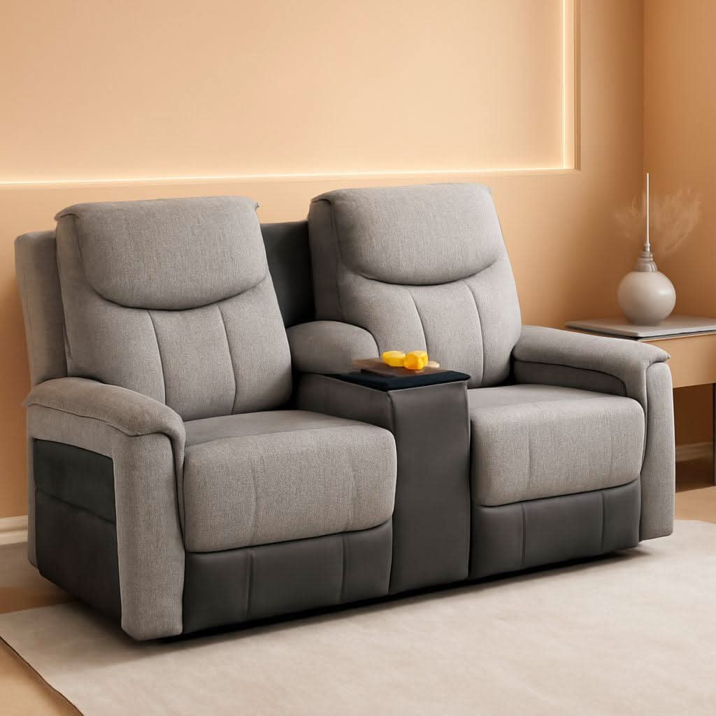 Grey Microfiber Upholstered 3 Seater Recliner USB Ports-0