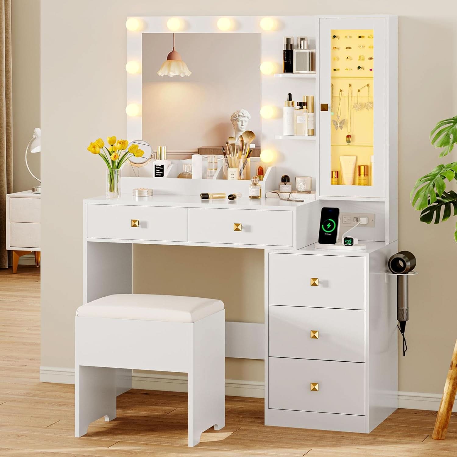 White Vanity Desk With Built In RGB Ambient Lighting-1