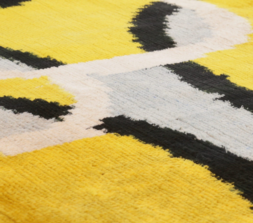 Luxurious 16x16 Silk Velvet Geometric Throw Pillow in Yellow and Gray – Down Feather Insert