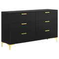 Lexie Black and Gold 6-Drawer Rectangular Dresser in Sleek Black Finish with Durable Metal Base and Handle, Made of MDF and Particle Board, 58.5 x 15.75 x 34.25 Inches
