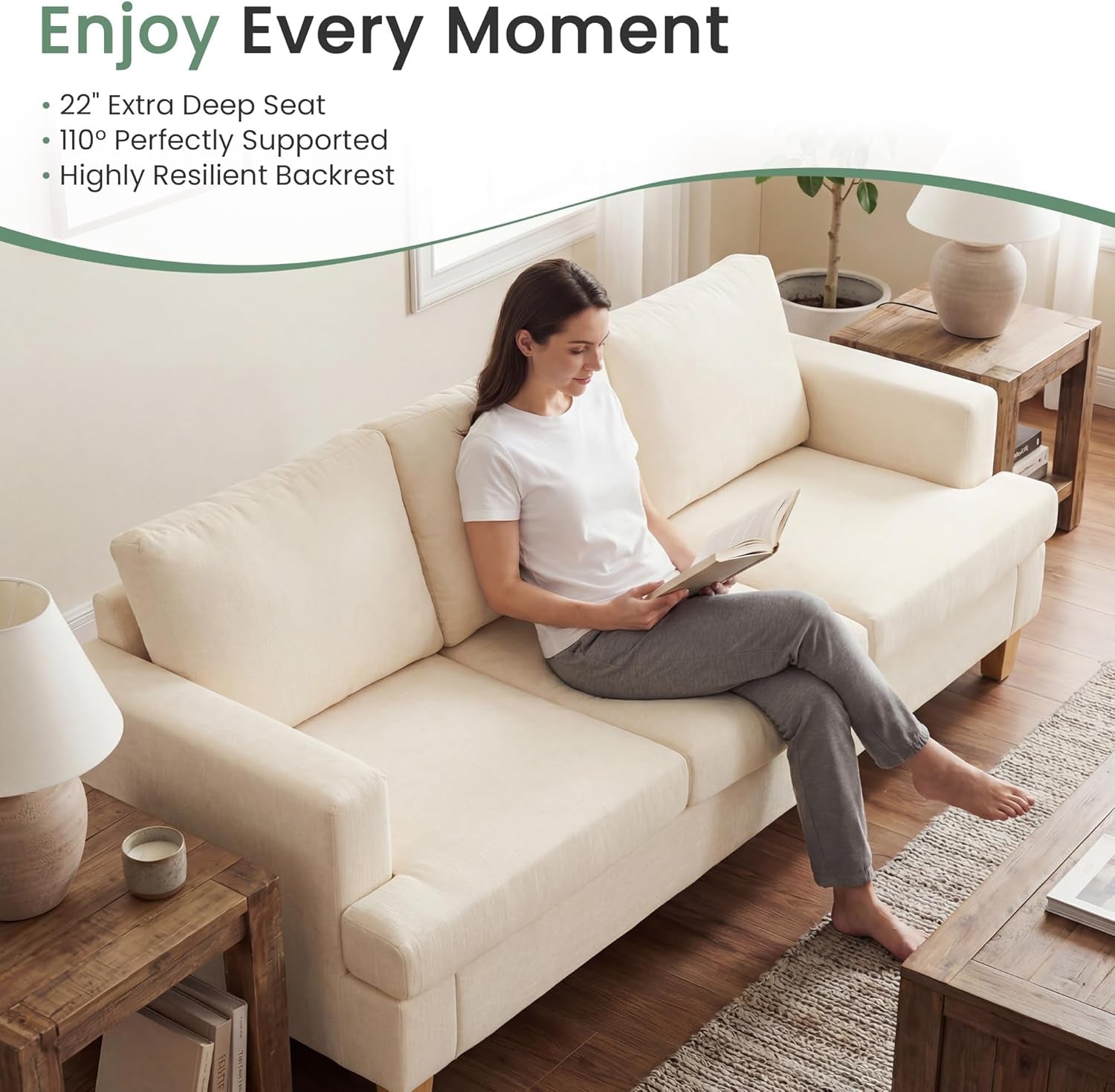 Beige Chenille Sleeper Sofa Three-Seater Loveseat Set-3