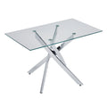 Modern Rectangular Glass Table with Silver Metal Frame, 47.24 Inches Long, Tempered Glass Top, Suitable for Dining Room, Living Room, Office, Cafe, Bedroom