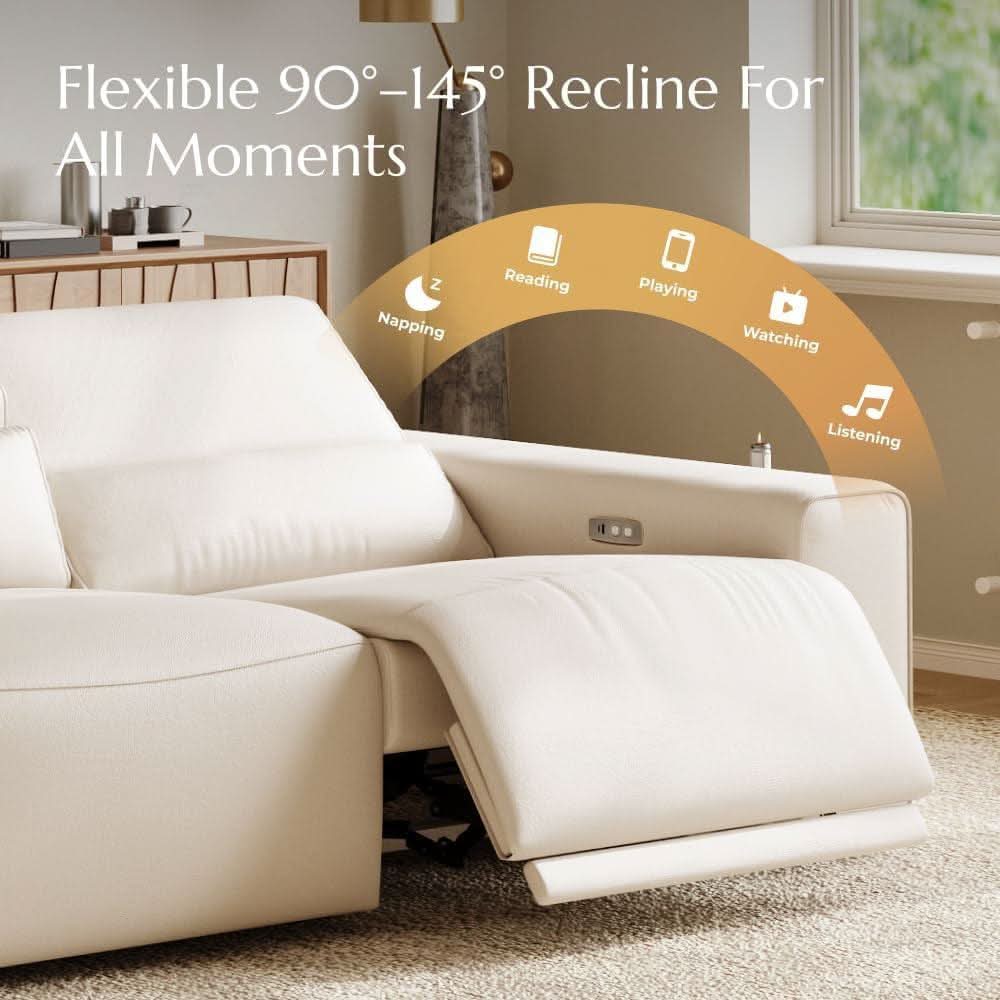 Beige 108 Inch Ultra Power Leather Modular Sectional-4