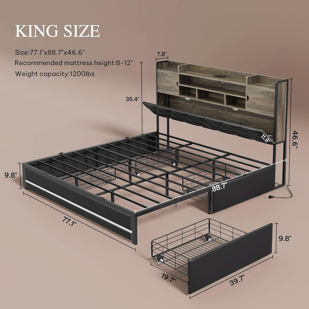 King Size Velvet Microfi ber Black Upholstered Bedroom Frame-1