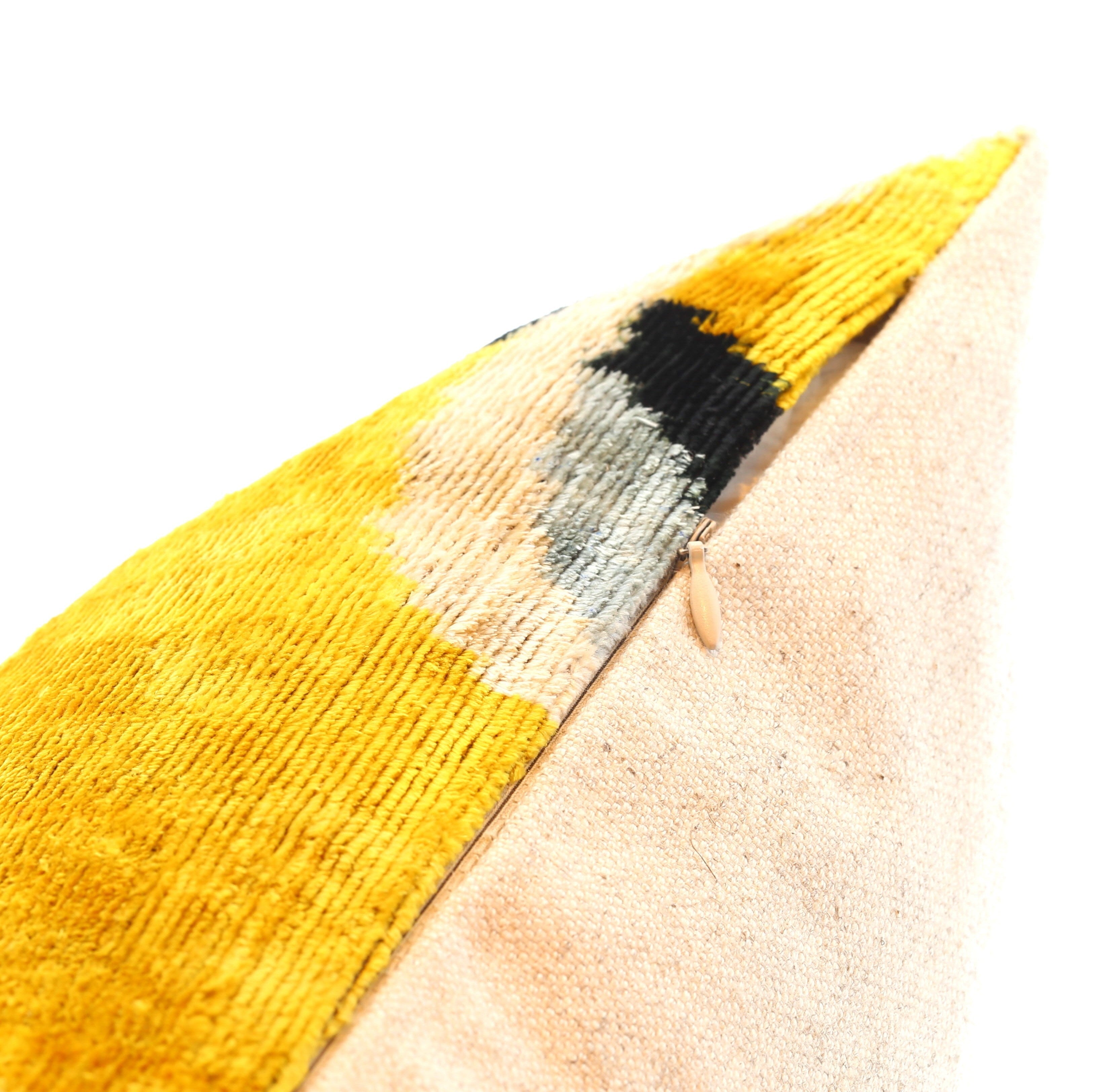 Handmade 16x16 Silk Velvet Geometric Throw Pillow in Gold and Gray – Luxury Down Feather Insert