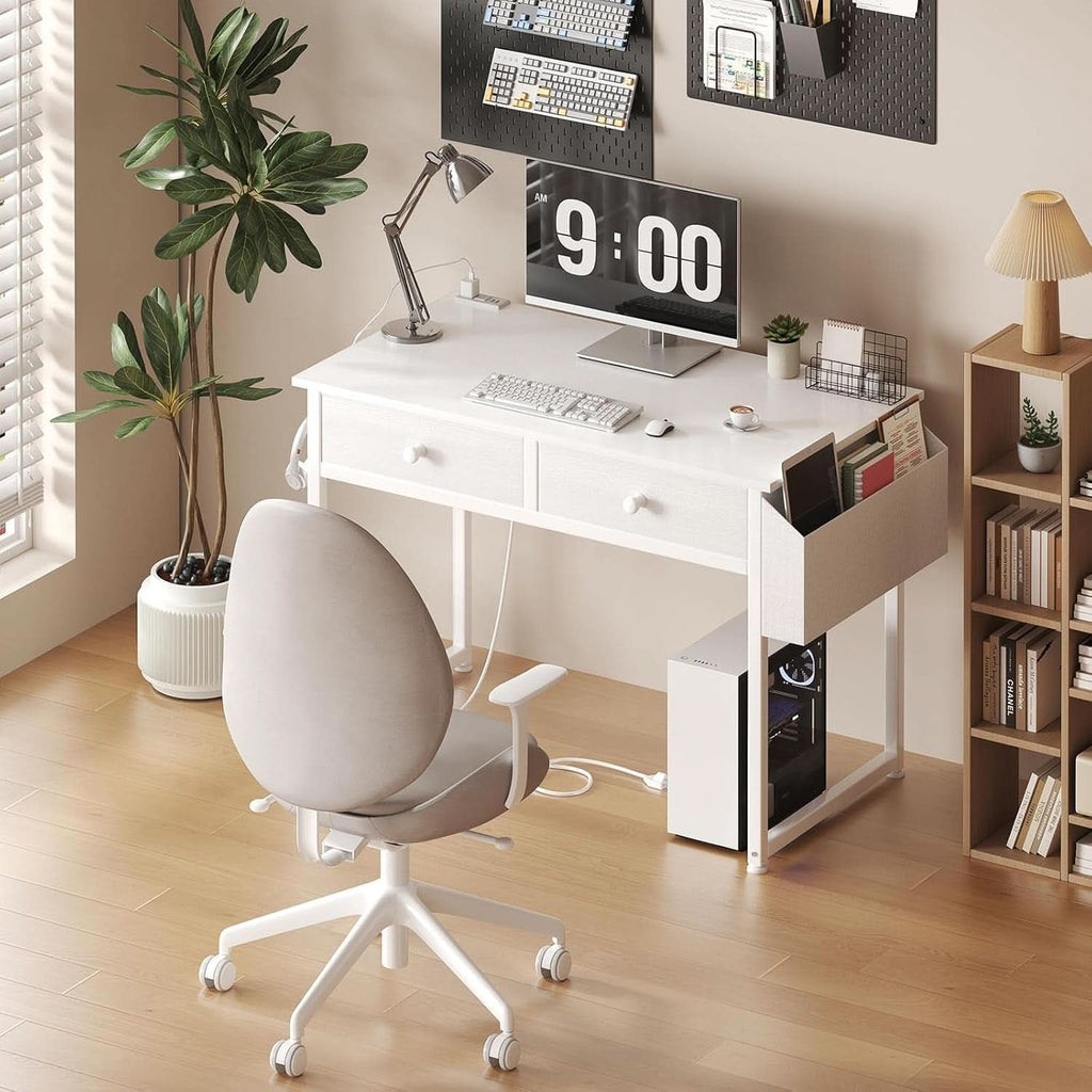 White Makeup Vanity Table With Integrated Charging-3