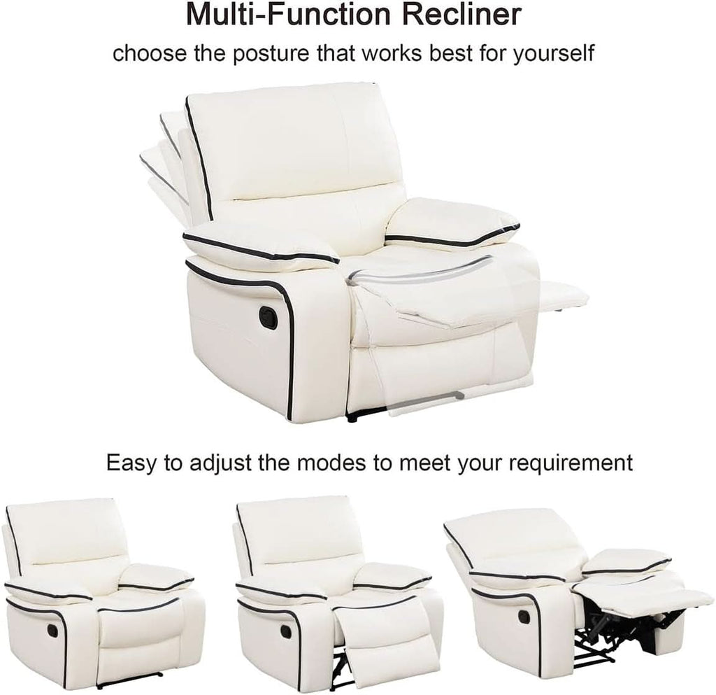 Leather Recliner Sofa Set With Storage Console White-2