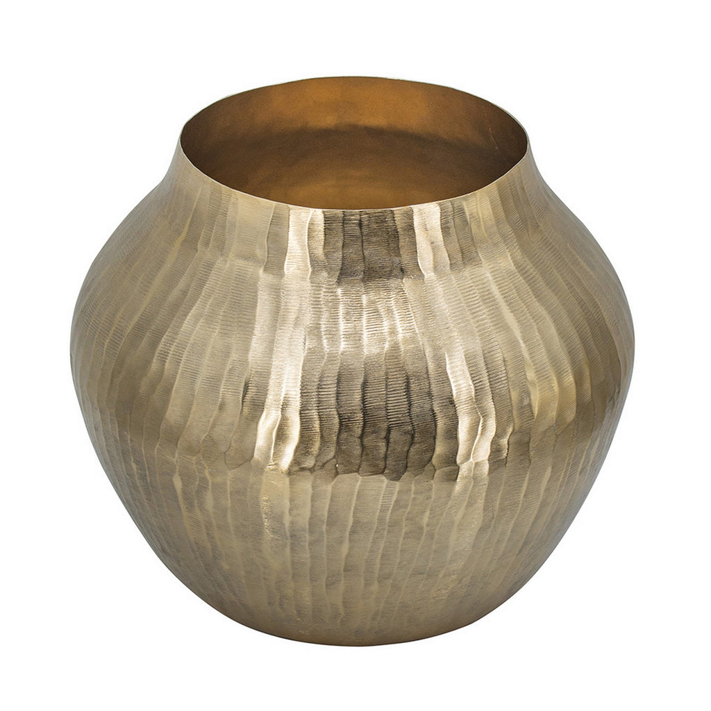 Kria Modern Vase, Curved Shape, Hammered Texture, Gold Metal Finish