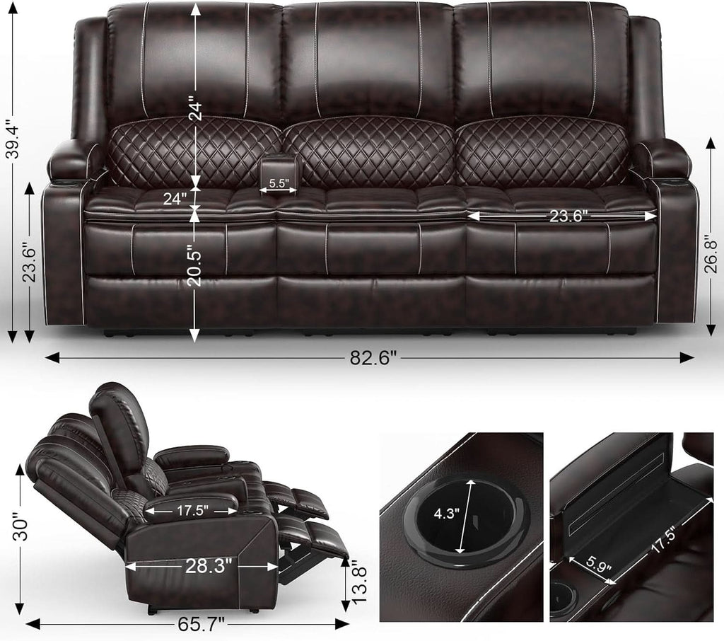 3 Seater Recliner Sofa With Hidden Storage Console-1