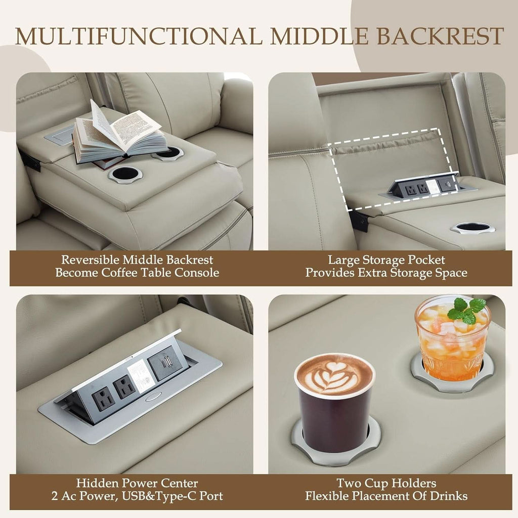 Grey Power Reclining Sofa With Fold Down Table Usb Type C-2