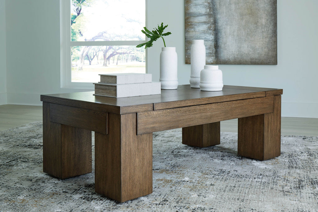 Rosswain - Lift Top Cocktail Table - Warm Brown-1