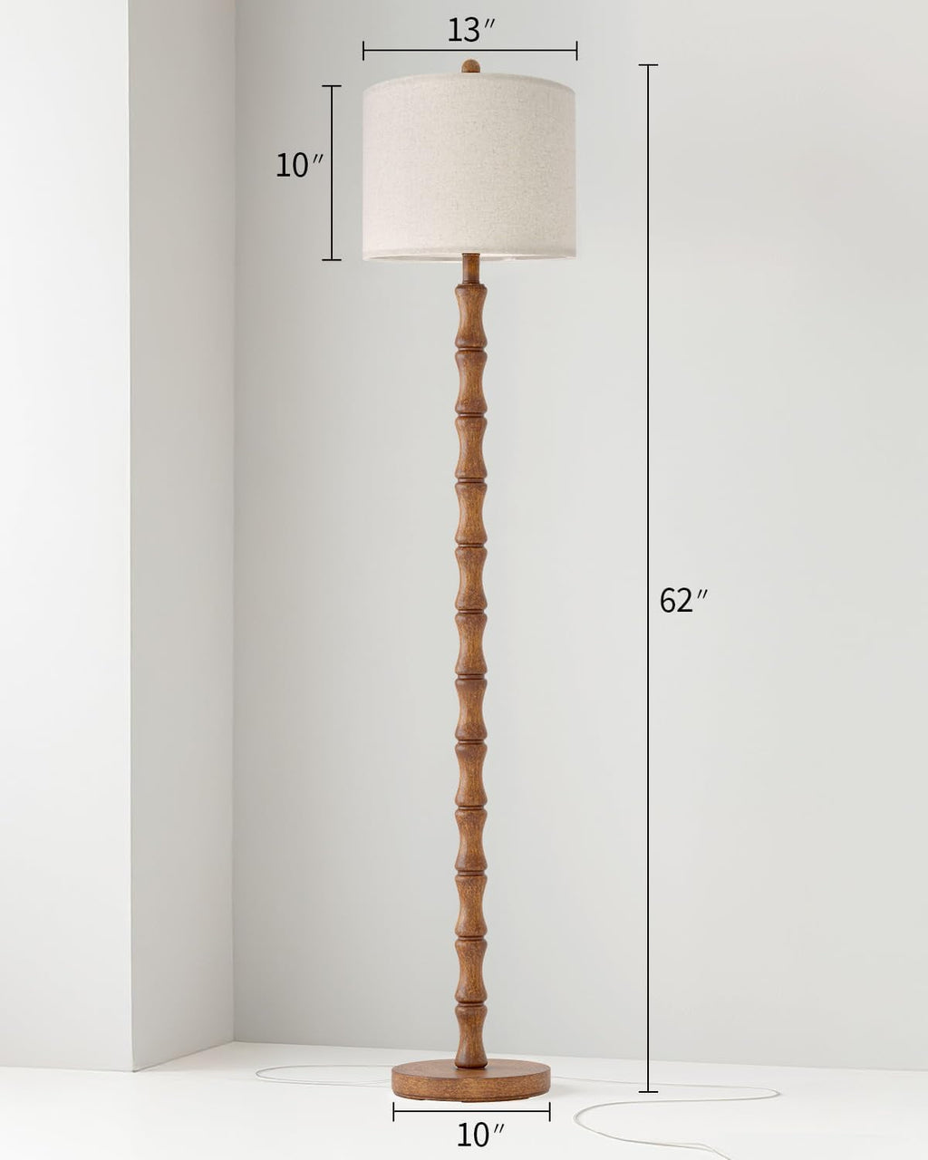 Rustic Floor Lamp 62Inch Walnut Linen Textured Shade