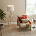 Tall Corner Floor Lamp, Energy Efficient LED Standing Light for Living Room, Bedroom & Office Space Illumination Lirios Three Legged Wooden Strip Floor Lamp - Natural 110V