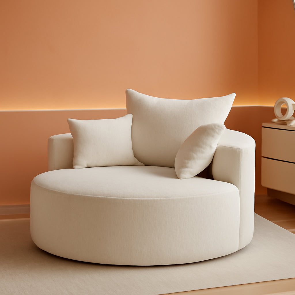 55 Inch Beige Chenille Accent Armchair Upholstered