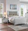 Bedroom Furniture Modern Queen Size Bed 2x Nightstands LED Lights Glass Panel Horizontal Tufting Silver