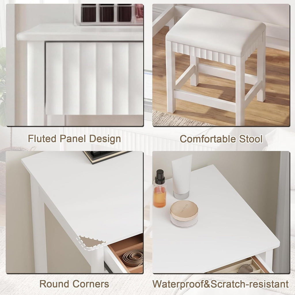 Forty Inch White Makeup Vanity Desk With Drawers And Stool-4