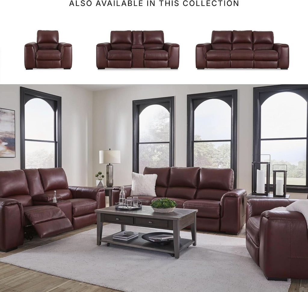 Garnet Leather Power Recliner Sofa Adjustable Headrest-4