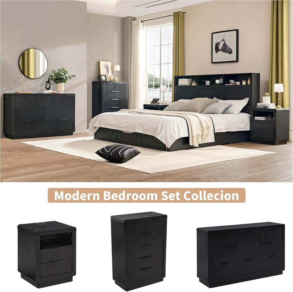 Charcoal Textured Fifty two Inch Eight Drawer Dresser